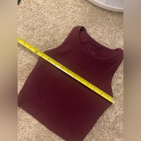 Beyond Yoga Tops Burgundy Ribbed Cropped Tank Top With Builtin Bra